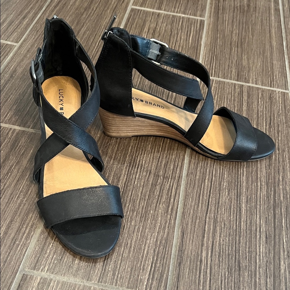 Lucky Brand Black Wedge Sandals